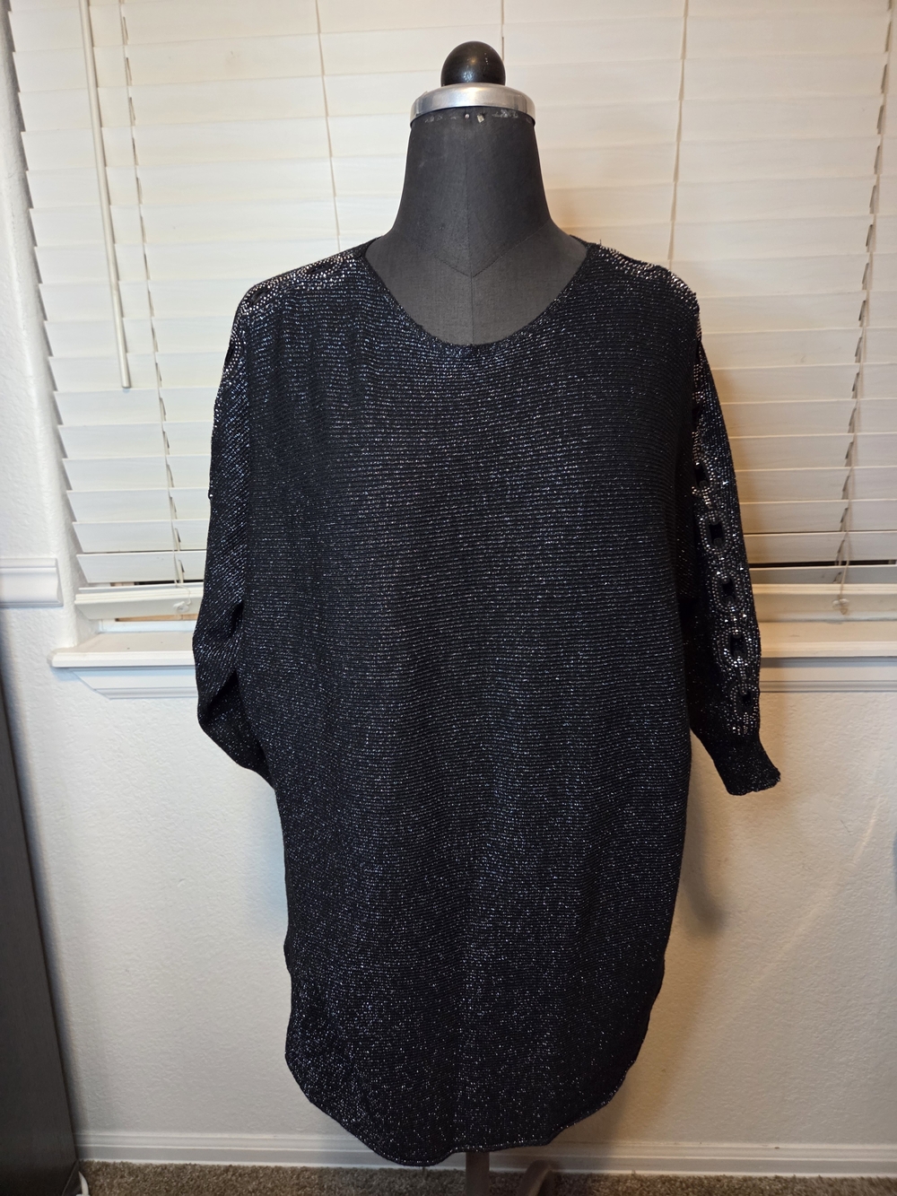 Siren Lily Black Metallic Crewneck Knit Sweater